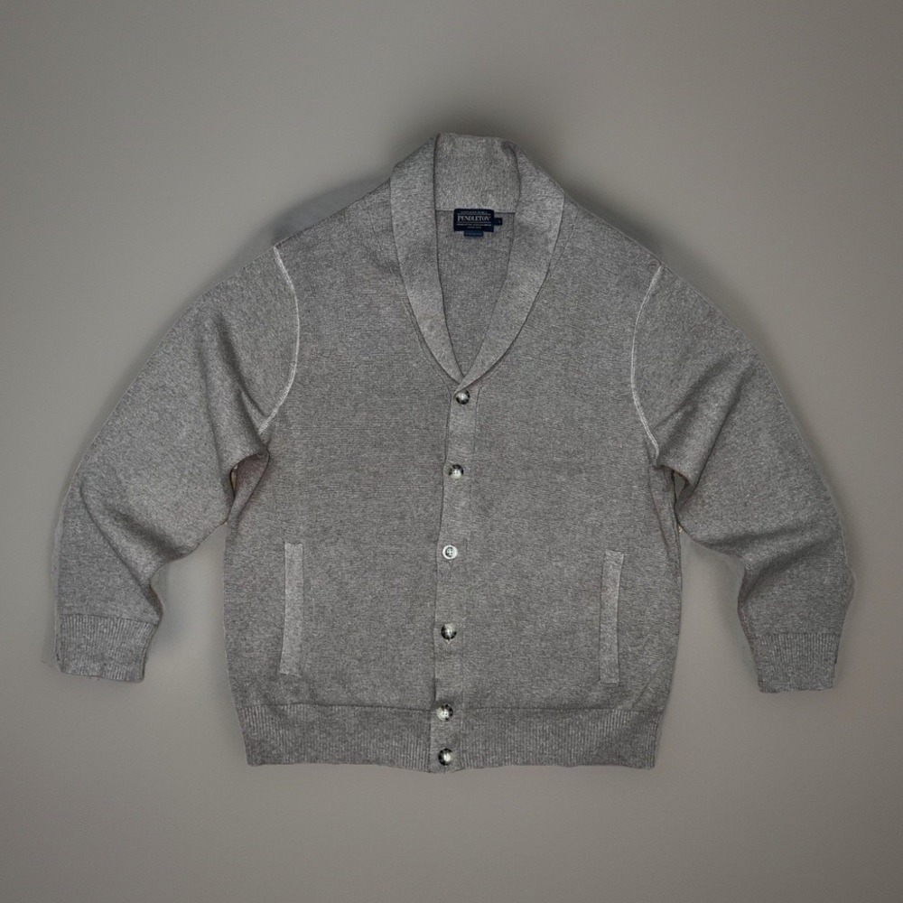 Pendleton Mens Taupe Brown Cotton Blend Shawl Knit  Button Sweater Warm Sz L